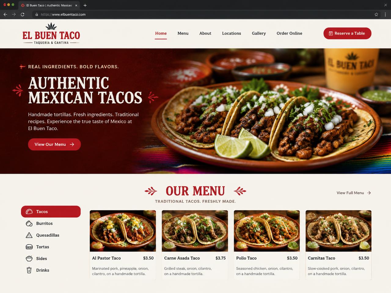 Web de El Buen Taco